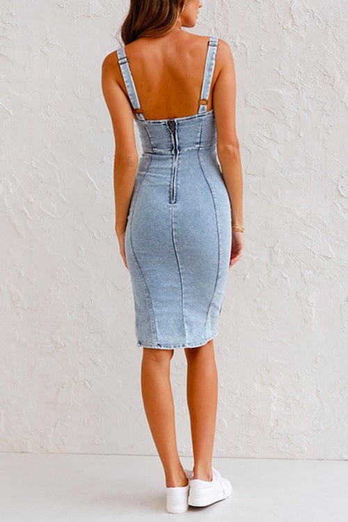 Tiffany - Denim jurk met aanpasbare bandjes